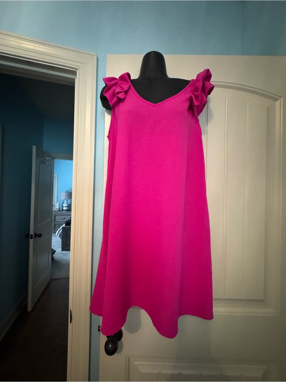 JODIFL Hot Pink Ruffled Shoulder Dress